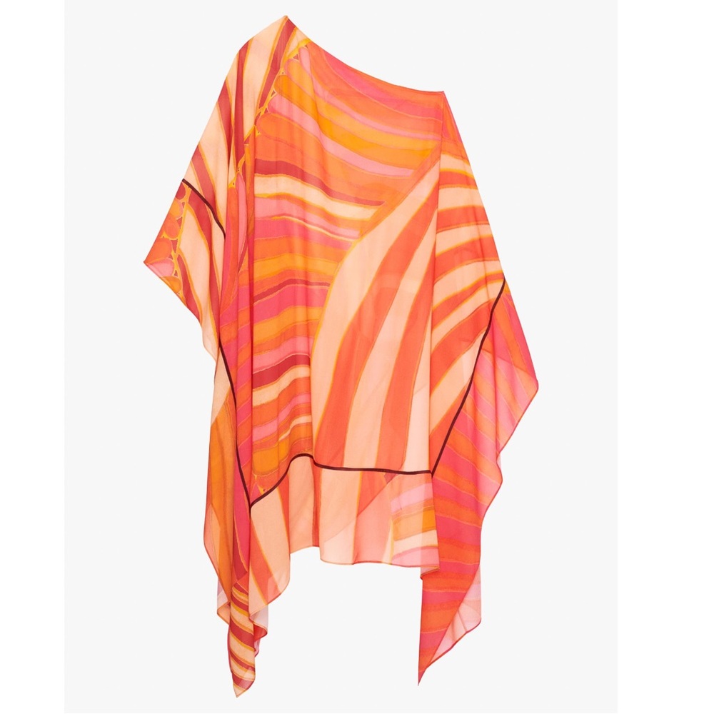 Zara Limited Edition Blogger Favorite Abstract Chiffon Oversized Poncho Orange S - Picture 6 of 13